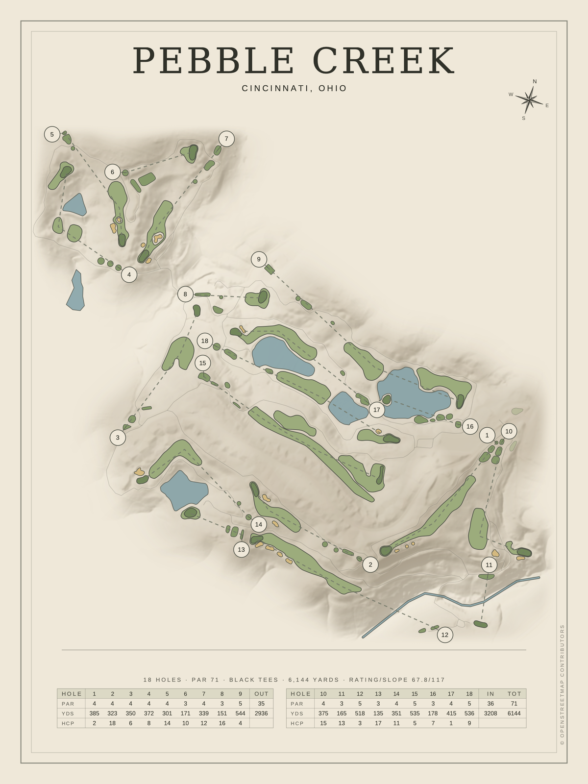Pebble Creek course map poster, Classic style, 12×16 / 18×24
