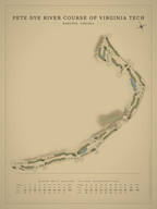 Pete Dye River Course of Virginia Tech course map poster, Vintage style, 12×16 / 18×24