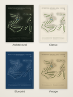 Petrifying Springs Golf Course map poster in four styles: Architectural, Classic, Blueprint and Vintage
