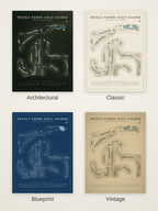 Pevely Farms Golf Course map poster in four styles: Architectural, Classic, Blueprint and Vintage