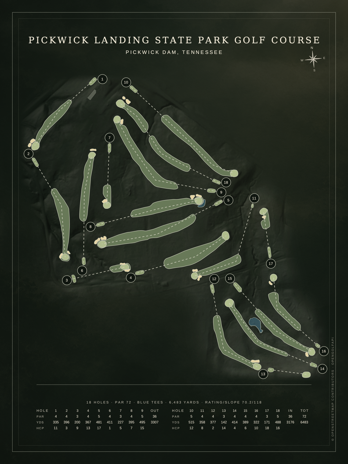 Pickwick Landing State Park Golf Course map poster, Architectural style, 12×16 / 18×24
