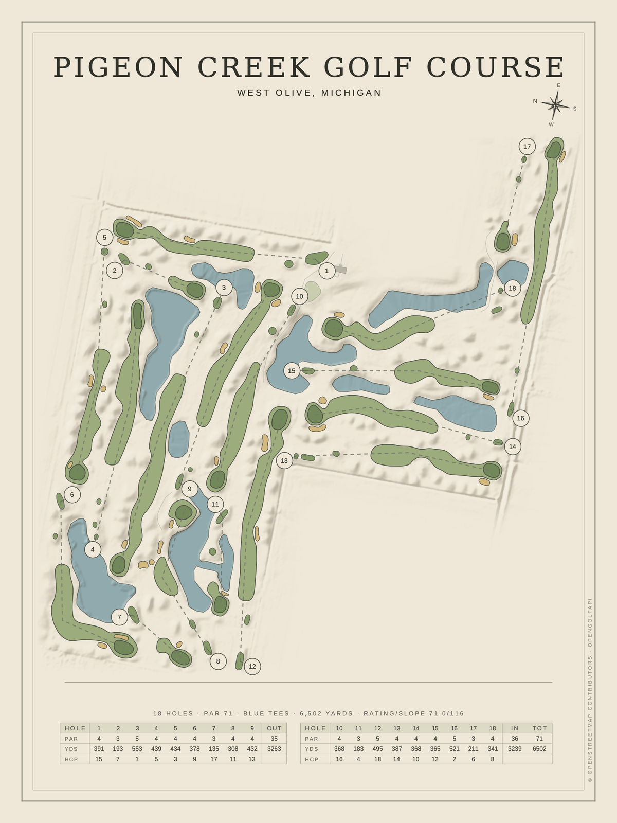 Pigeon Creek Golf Course map poster, Classic style, 12×16 / 18×24