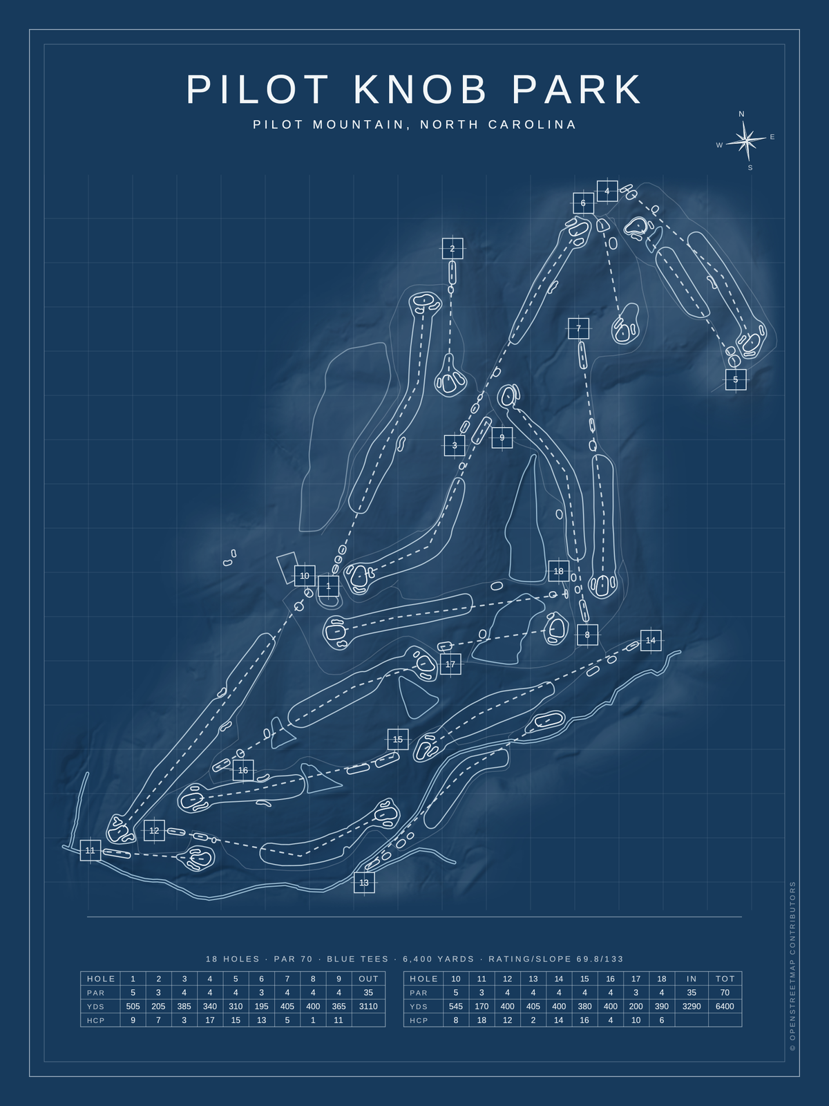 Pilot Knob Park course map poster, Blueprint style, 12×16 / 18×24