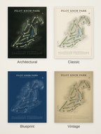 Pilot Knob Park course map poster in four styles: Architectural, Classic, Blueprint and Vintage