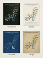 Pinchbrook Golf Course map poster in four styles: Architectural, Classic, Blueprint and Vintage