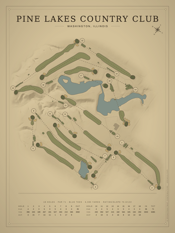 Pine Lakes Country Club Course Map poster