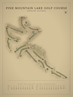 Pine Mountain Lake Golf Course map poster, Vintage style, 12×16 / 18×24