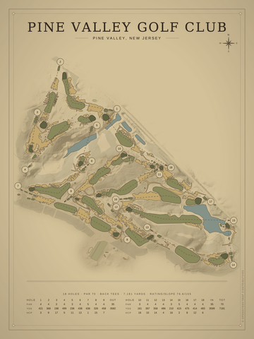 Pine Valley Golf Club Course Map poster