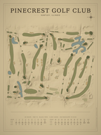 Pinecrest Golf Club course map poster, Vintage style, 12×16 / 18×24