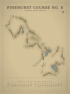 Pinehurst Course No. 6 course map poster, Vintage style, 12×16 / 18×24