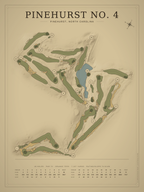 Pinehurst No. 4 course map poster, Vintage style, 12×16 / 18×24