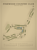 Pinewood Country Club course map poster, Vintage style, 12×16 / 18×24