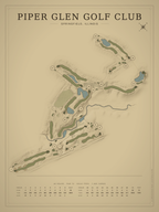 Piper Glen Golf Club course map poster, Vintage style, 12×16 / 18×24