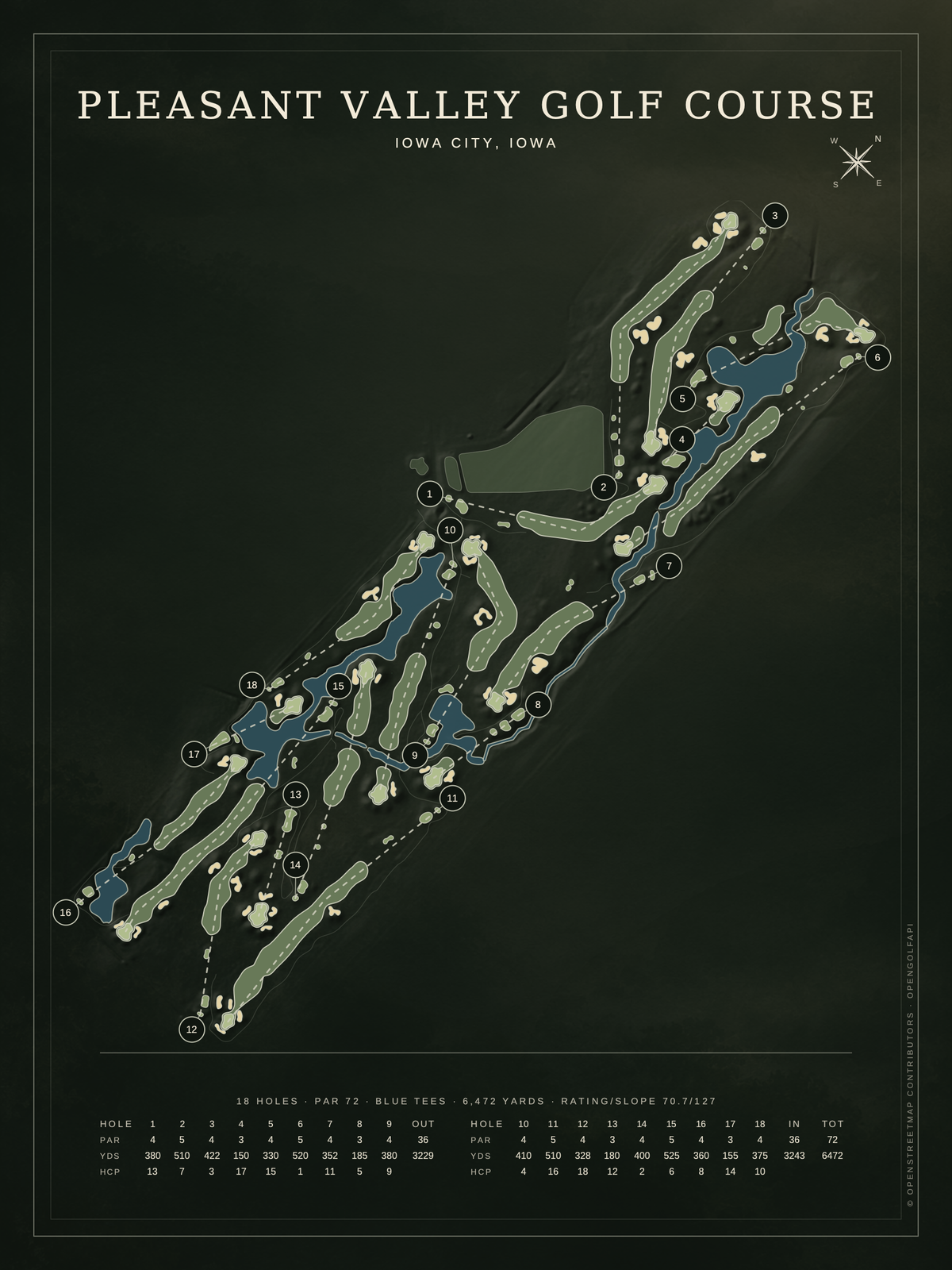 Pleasant Valley Golf Course map poster, Architectural style, 12×16 / 18×24