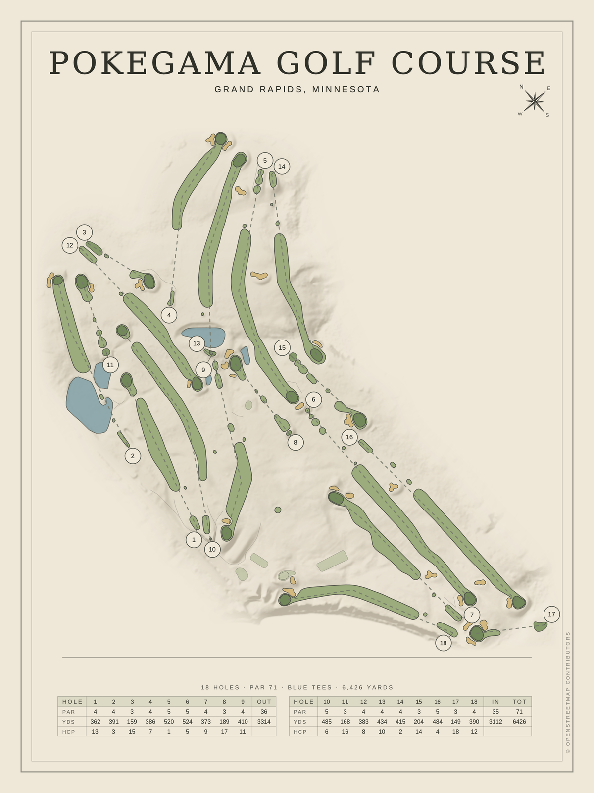 Pokegama Golf Course map poster, Classic style, 12×16 / 18×24