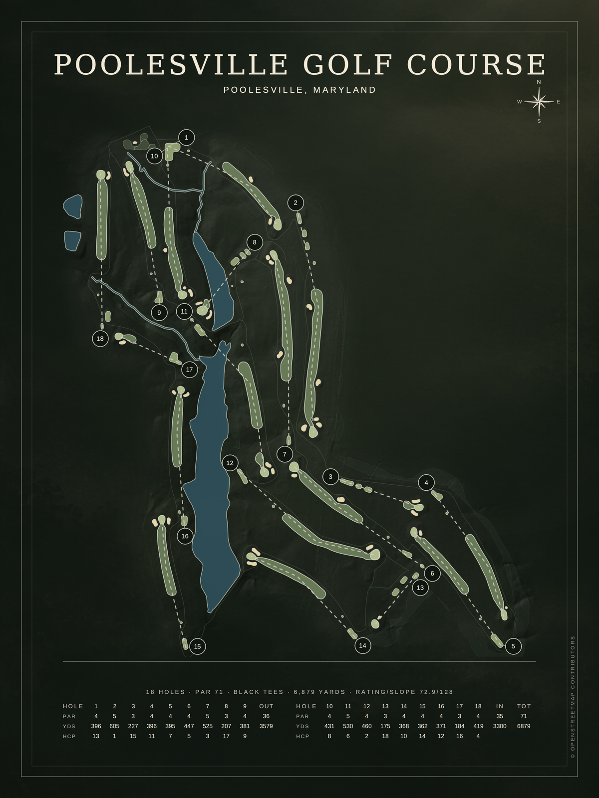 Poolesville Golf Course map poster, Architectural style, 12×16 / 18×24