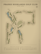 Prairie Highlands Golf Club course map poster, Vintage style, 12×16 / 18×24