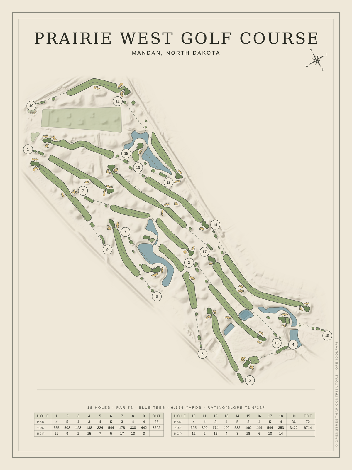 Prairie West Golf Course map poster, Classic style, 12×16 / 18×24