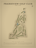 PrairieView Golf Club course map poster, Vintage style, 12×16 / 18×24