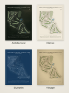 Proctor Pittsford Country Club course map poster in four styles: Architectural, Classic, Blueprint and Vintage