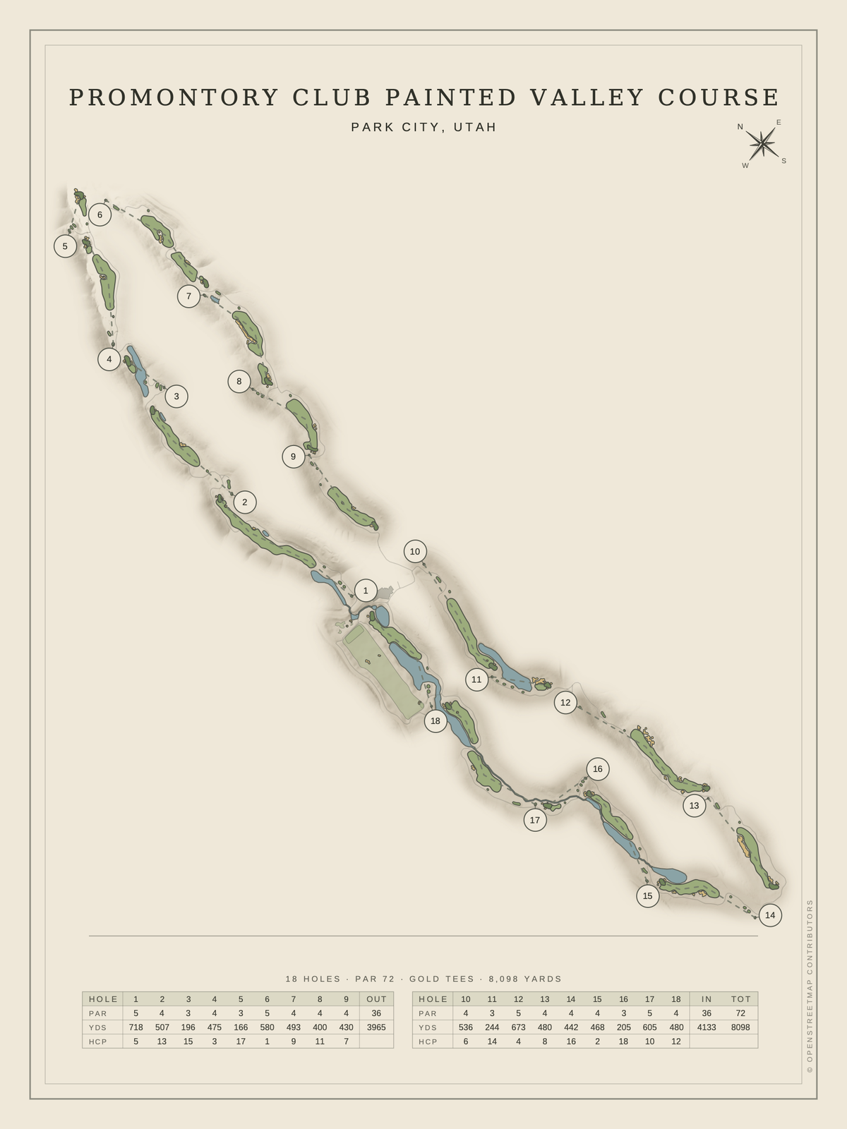 Promontory Club Painted Valley Course map poster, Classic style, 12×16 / 18×24