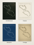 Promontory Club - Pete Dye Course map poster in four styles: Architectural, Classic, Blueprint and Vintage