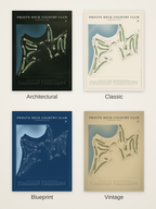 Prouts Neck Country Club course map poster in four styles: Architectural, Classic, Blueprint and Vintage