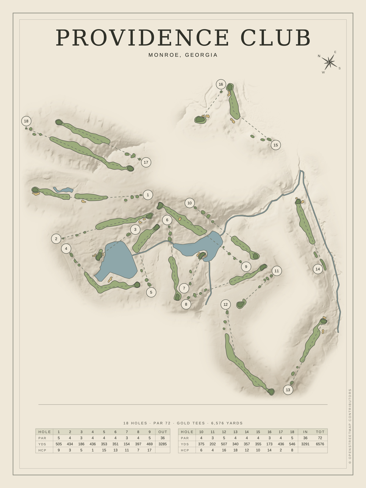 Providence Club course map poster, Classic style, 12×16 / 18×24