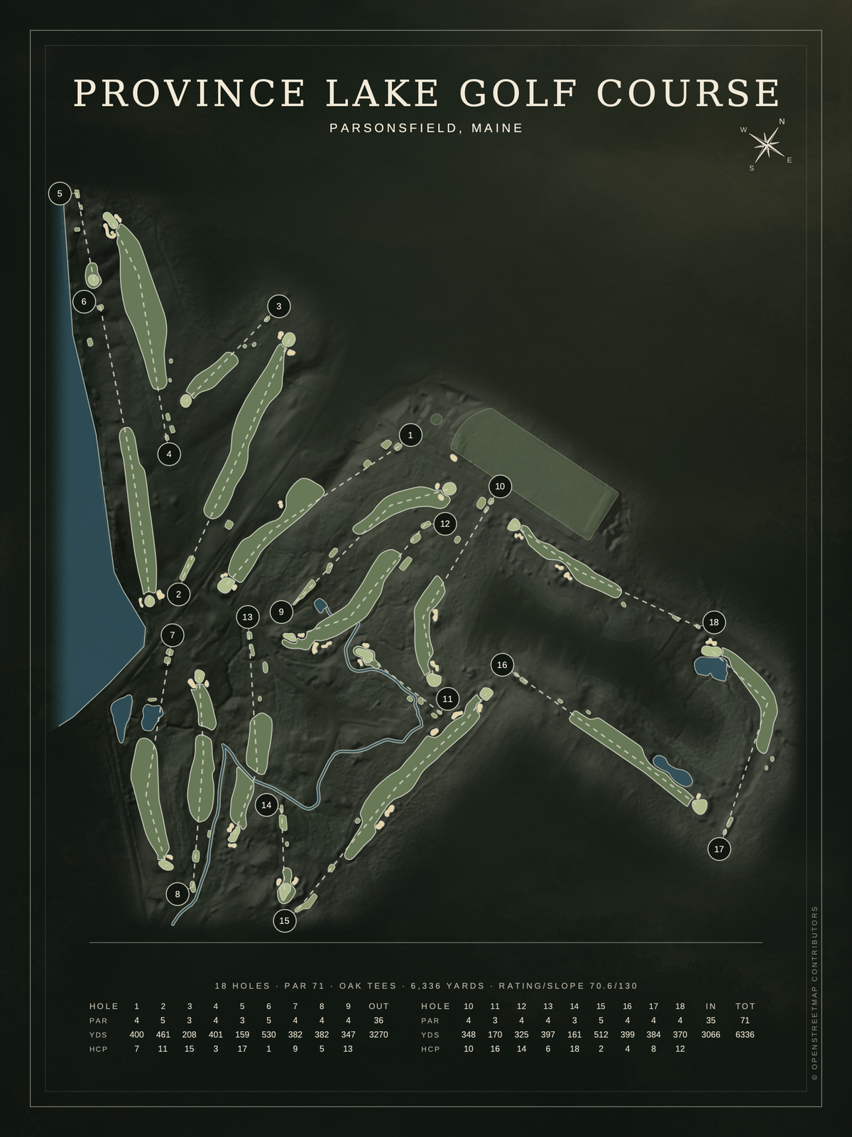 Province Lake Golf Course map poster, Architectural style, 12×16 / 18×24