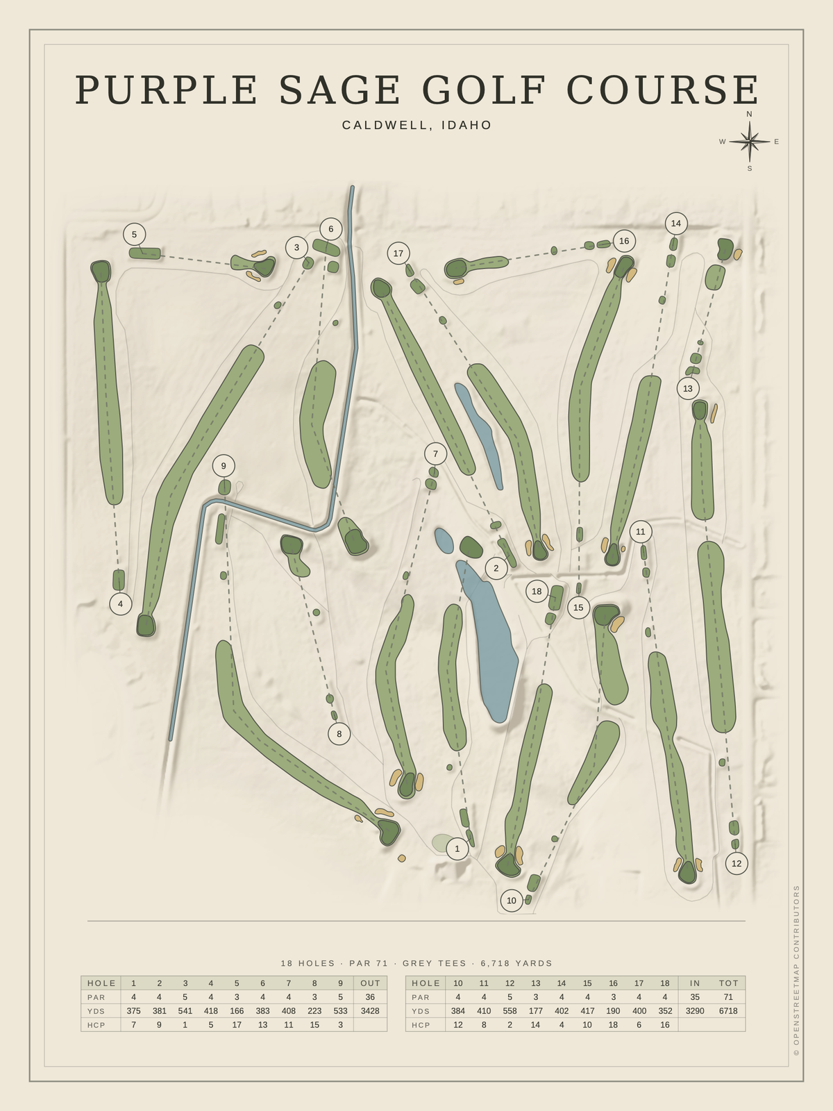 Purple Sage Golf Course map poster, Classic style, 12×16 / 18×24