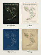Quail Hollow Golf Course map poster in four styles: Architectural, Classic, Blueprint and Vintage
