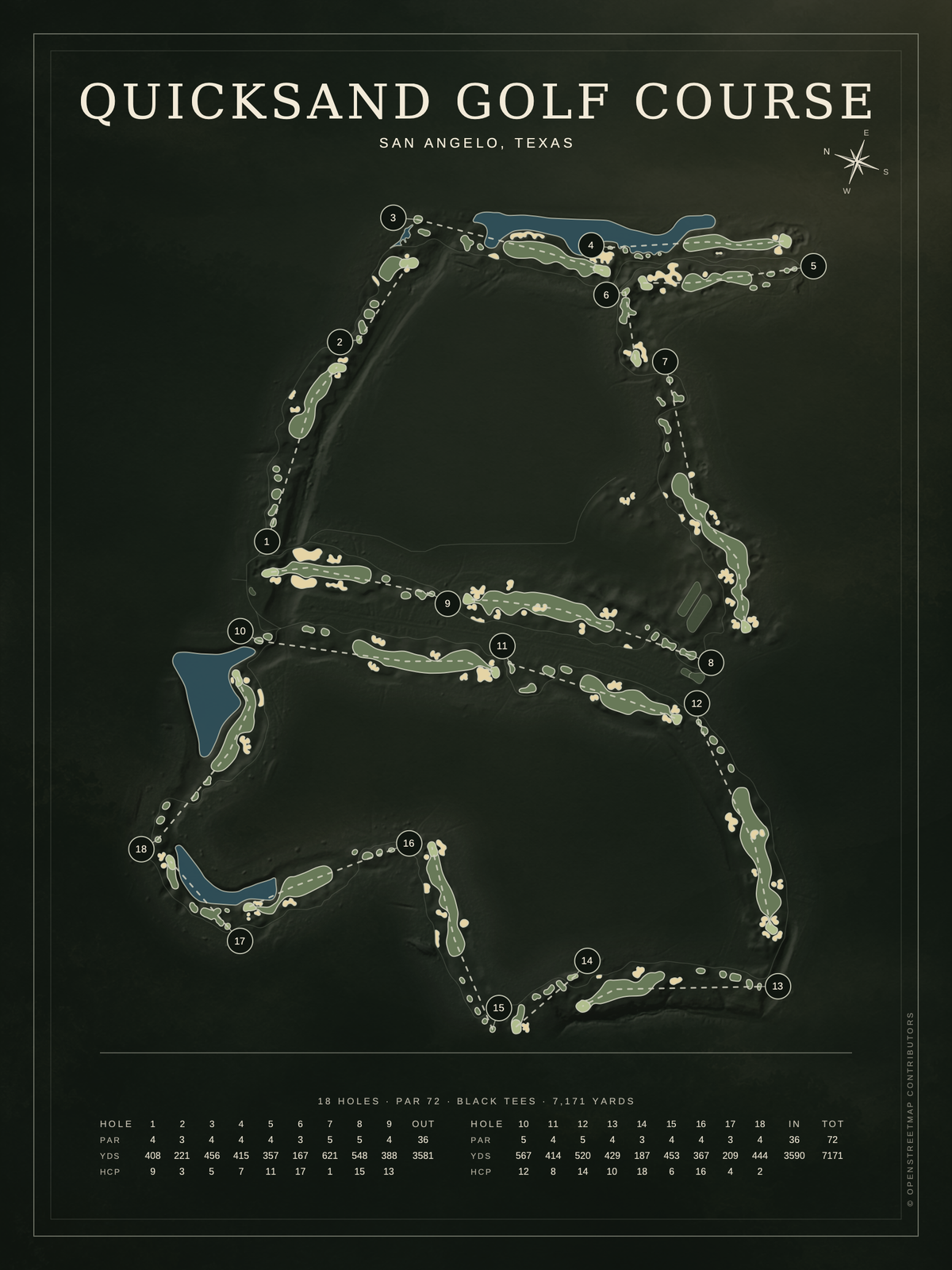 Quicksand Golf Course map poster, Architectural style, 12×16 / 18×24