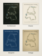 Quicksand Golf Course map poster in four styles: Architectural, Classic, Blueprint and Vintage