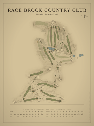 Race Brook Country Club Course Map poster