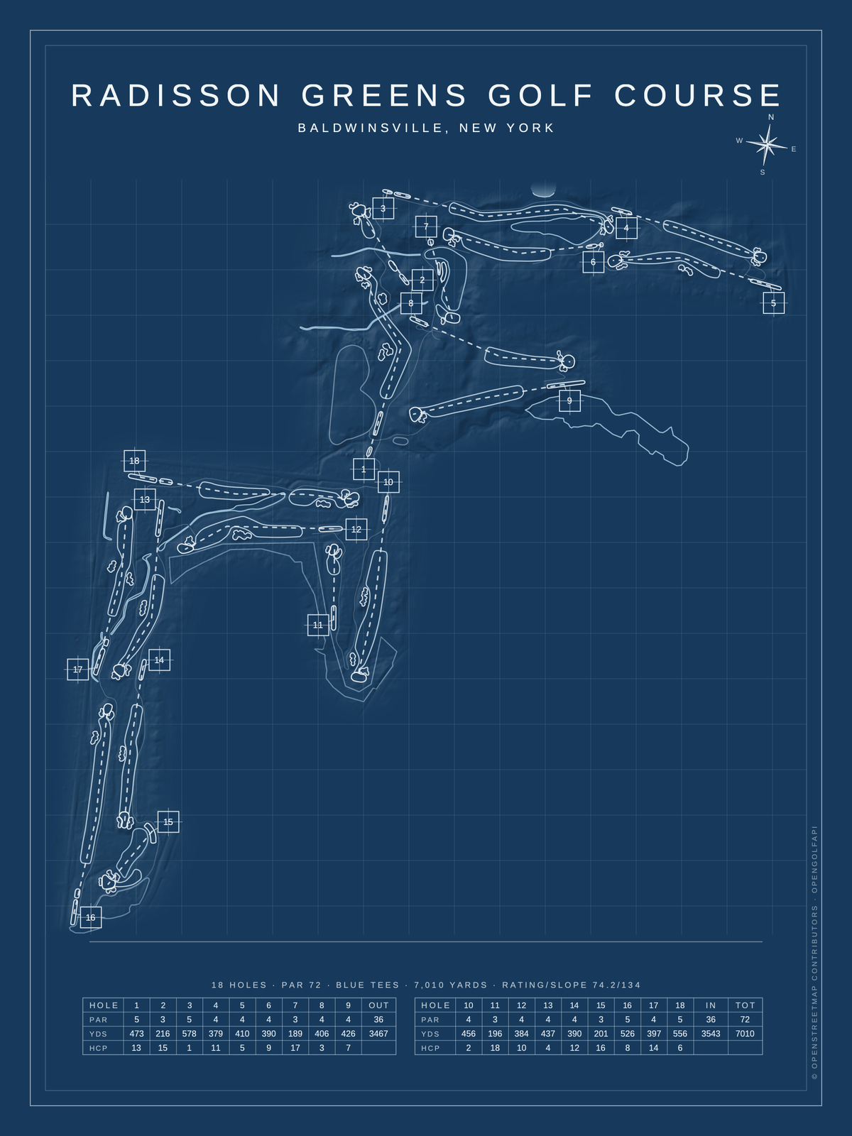 Radisson Greens Golf Course map poster, Blueprint style, 12×16 / 18×24