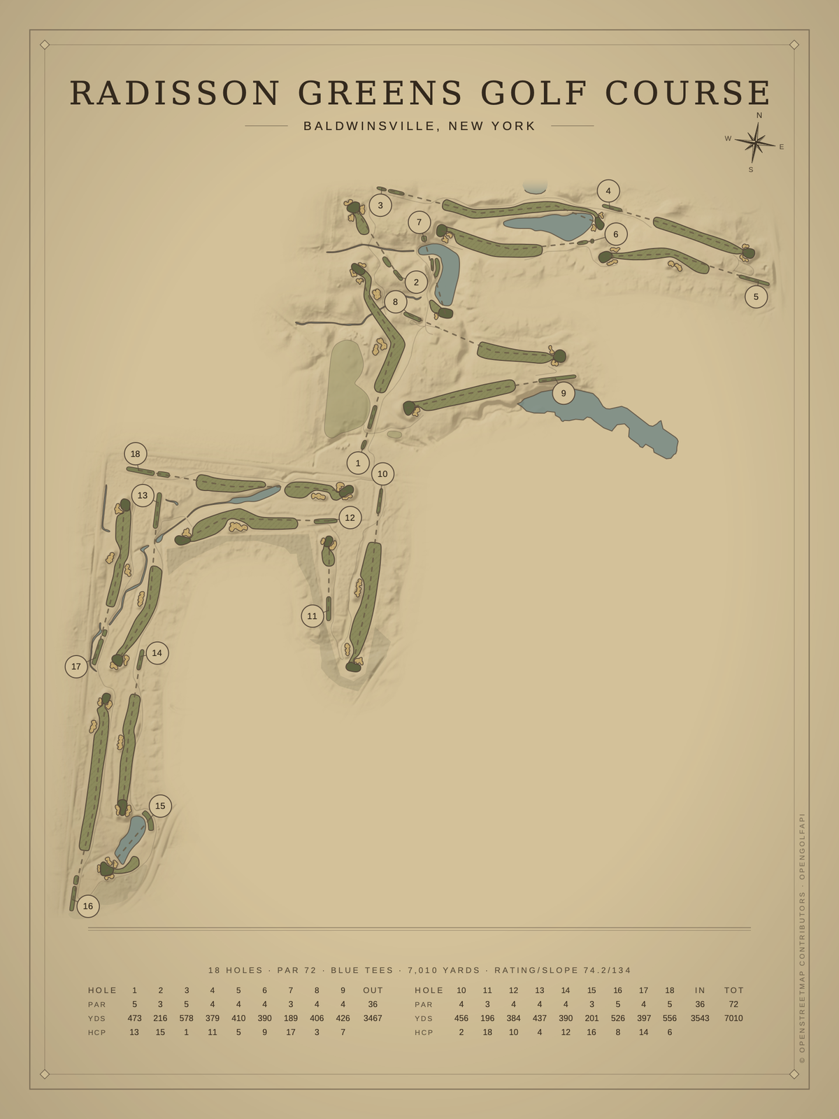 Radisson Greens Golf Course map poster, Vintage style, 12×16 / 18×24