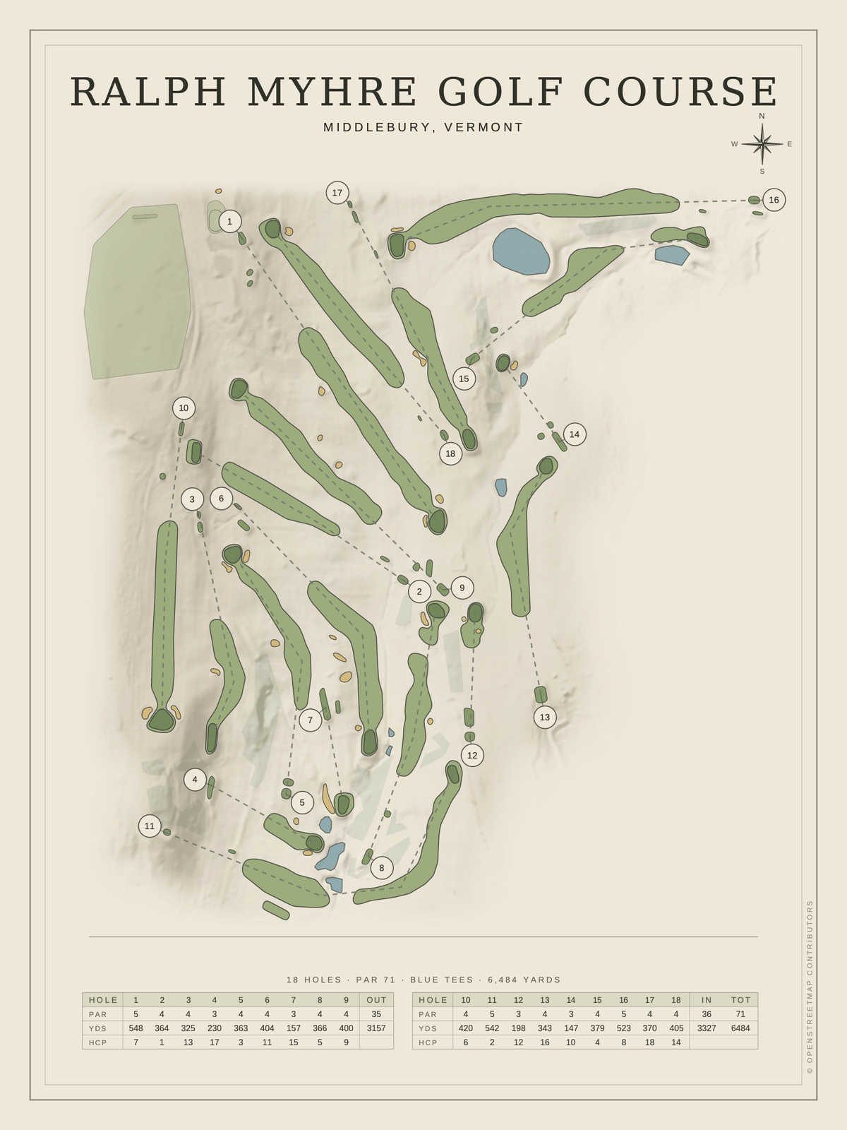 Ralph Myhre Golf Course map poster, Classic style, 12×16 / 18×24