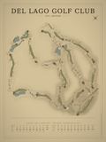 Del Lago Golf Club course map poster, Vintage style, 12×16 / 18×24