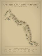 Raven Golf Club at Snowshoe Mountain course map poster, Vintage style, 12×16 / 18×24
