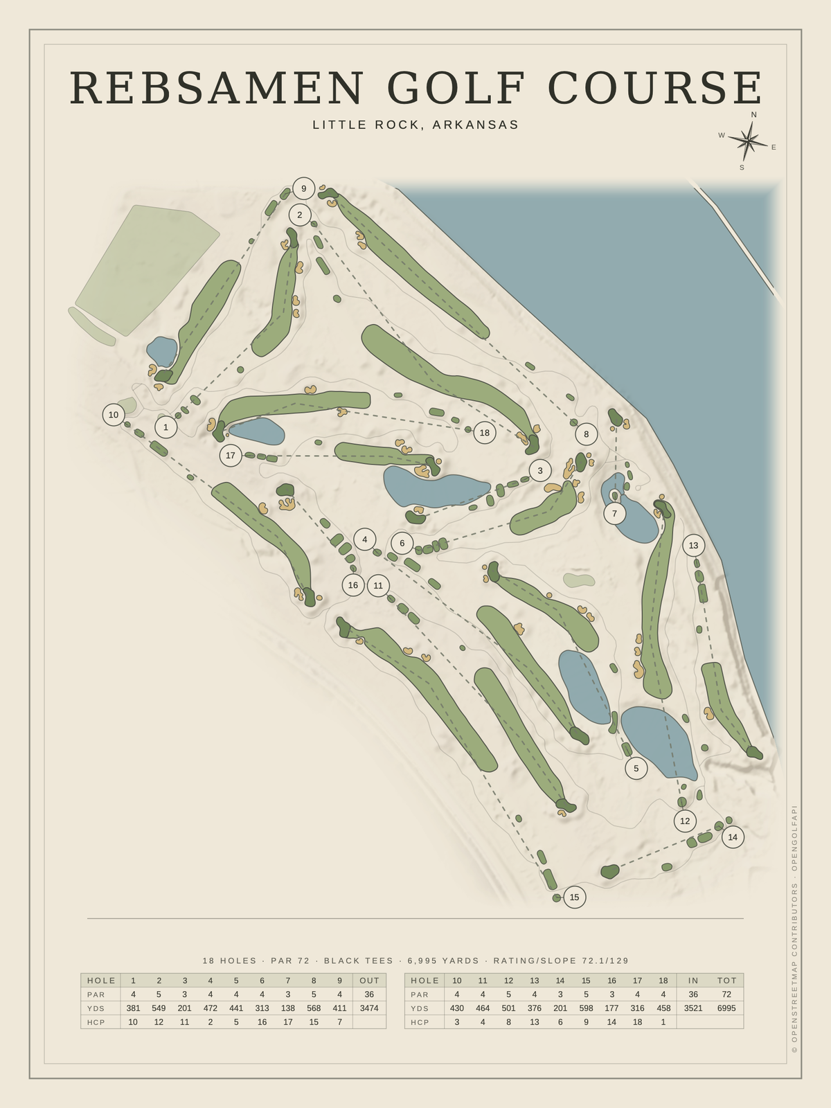 Rebsamen Golf Course map poster, Classic style, 12×16 / 18×24