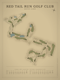 Red Tail Run Golf Club course map poster, Vintage style, 12×16 / 18×24