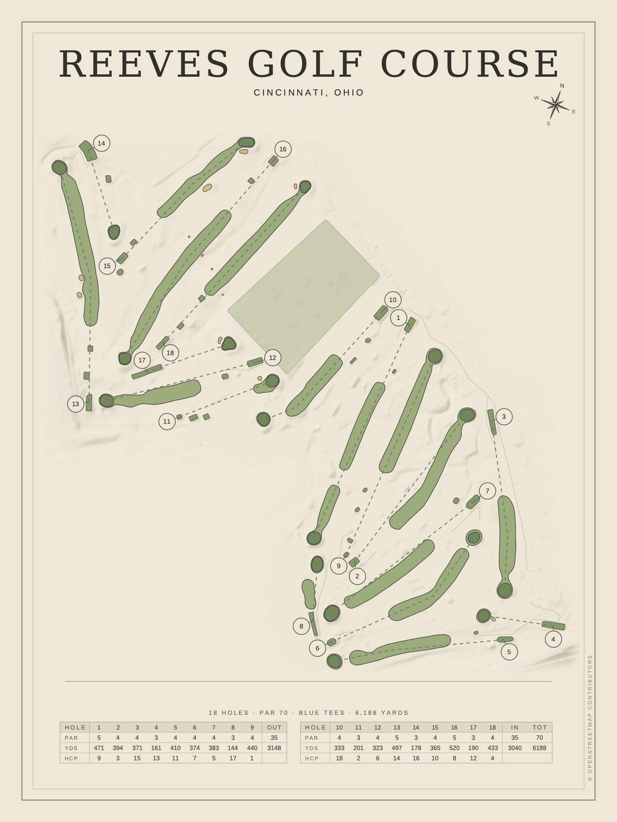 Reeves Golf Course map poster, Classic style, 12×16 / 18×24
