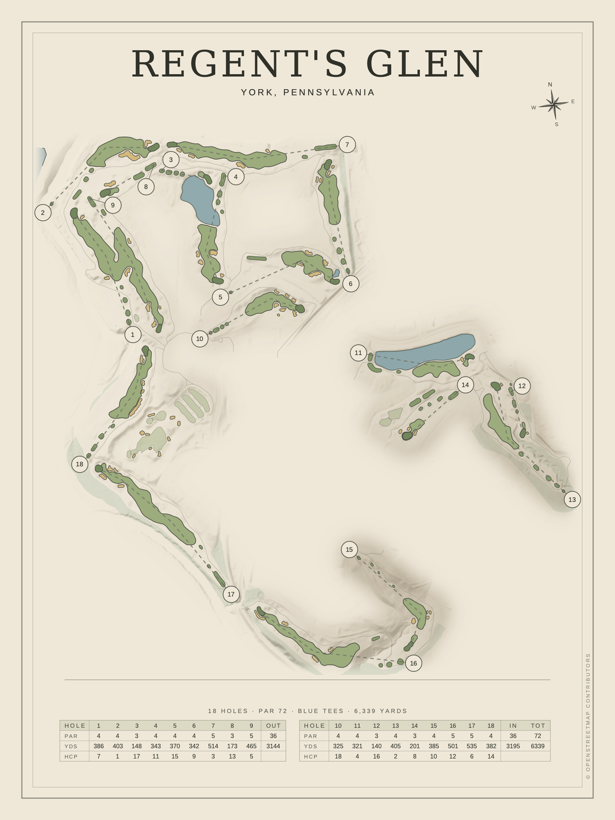 Regent's Glen course map poster, Classic style, 12×16 / 18×24