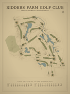 Ridders Farm Golf Club course map poster, Vintage style, 12×16 / 18×24