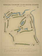 Ridglea Country Club South Course map poster, Vintage style, 12×16 / 18×24