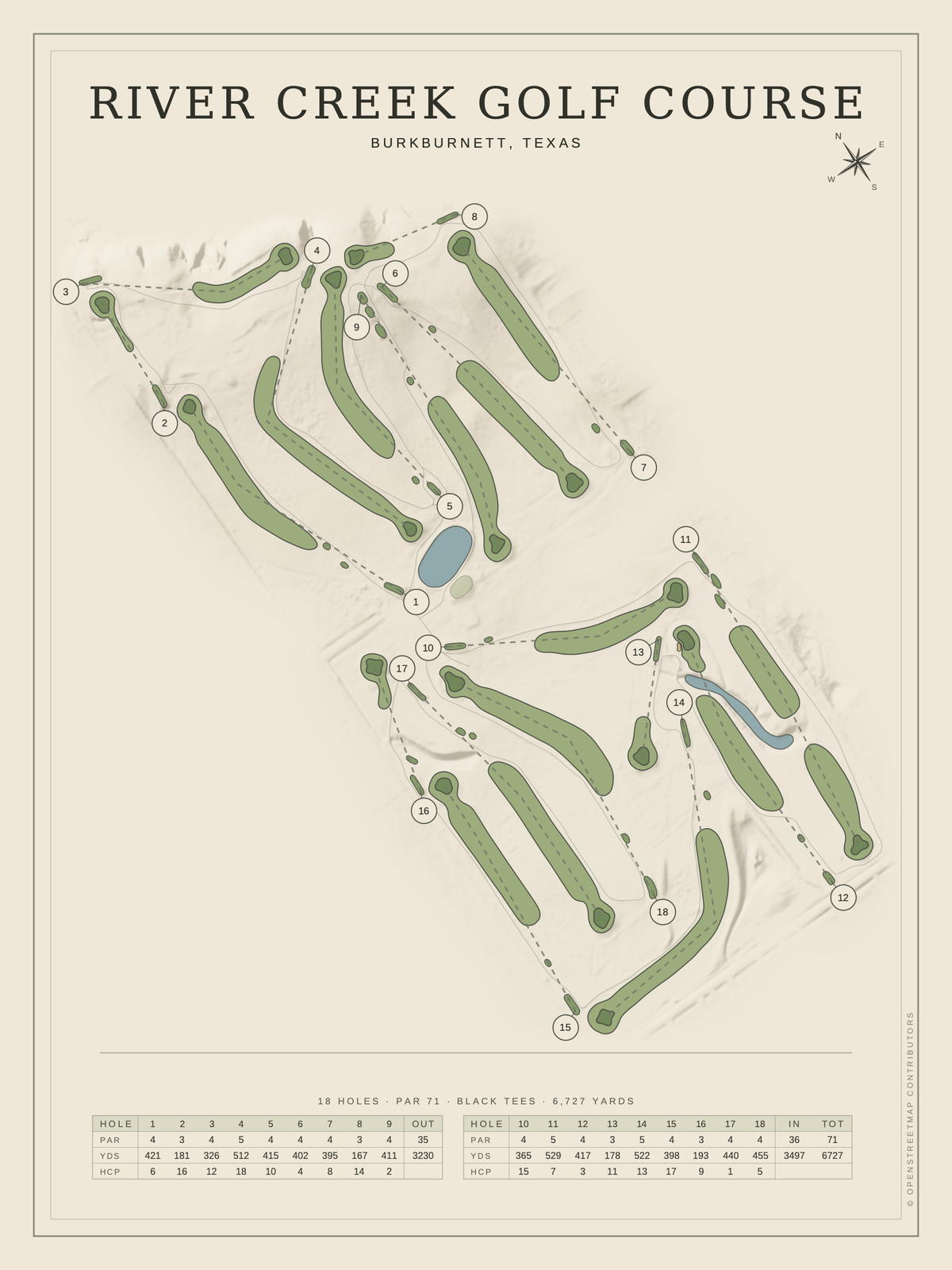 River Creek Golf Course map poster, Classic style, 12×16 / 18×24