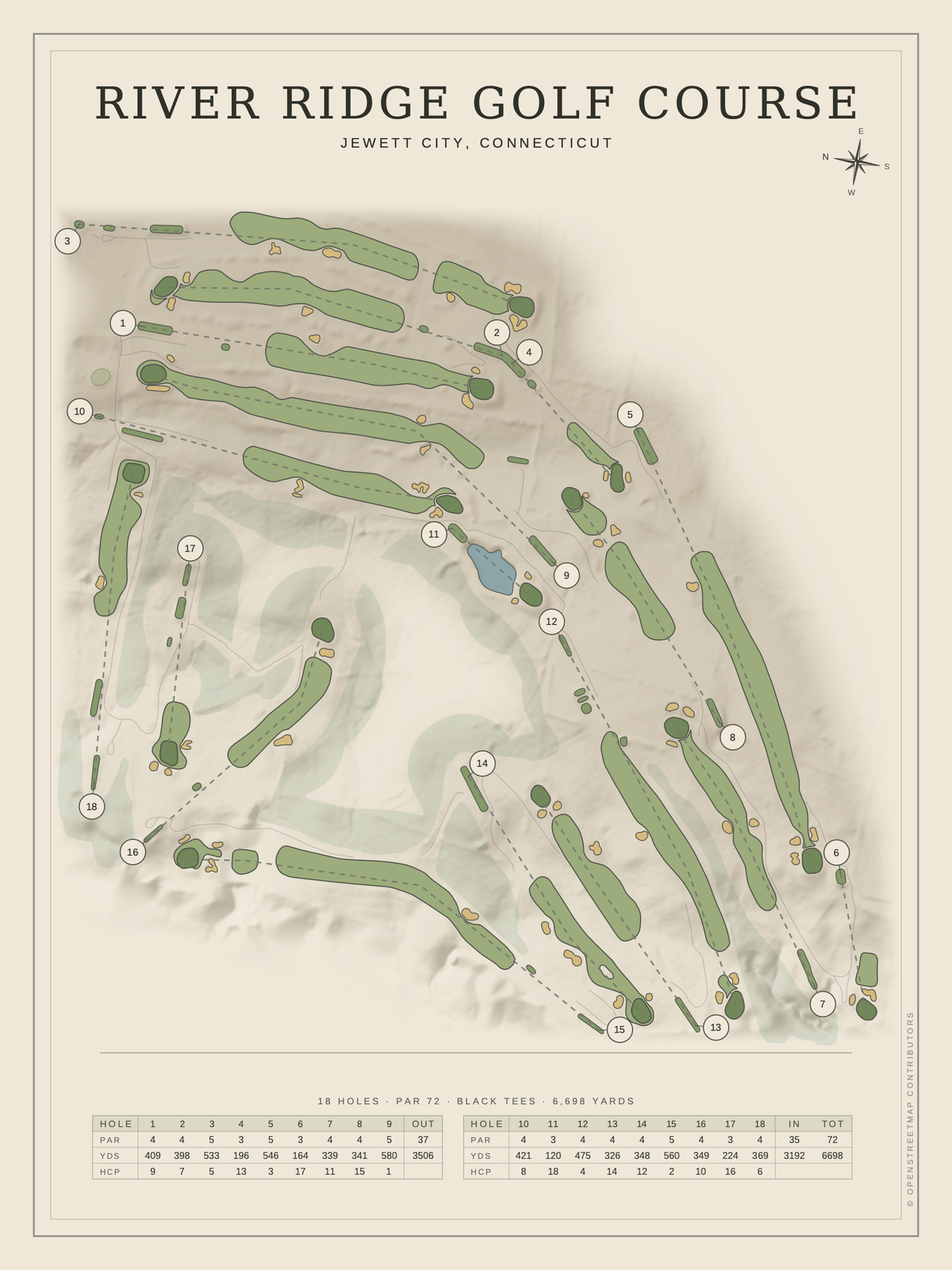 River Ridge Golf Course map poster, Classic style, 12×16 / 18×24