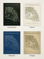River Ridge Golf Course map poster in four styles: Architectural, Classic, Blueprint and Vintage