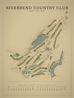Riverbend Country Club course map poster, Vintage style, 12×16 / 18×24
