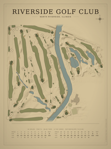 Riverside Golf Club Course Map poster